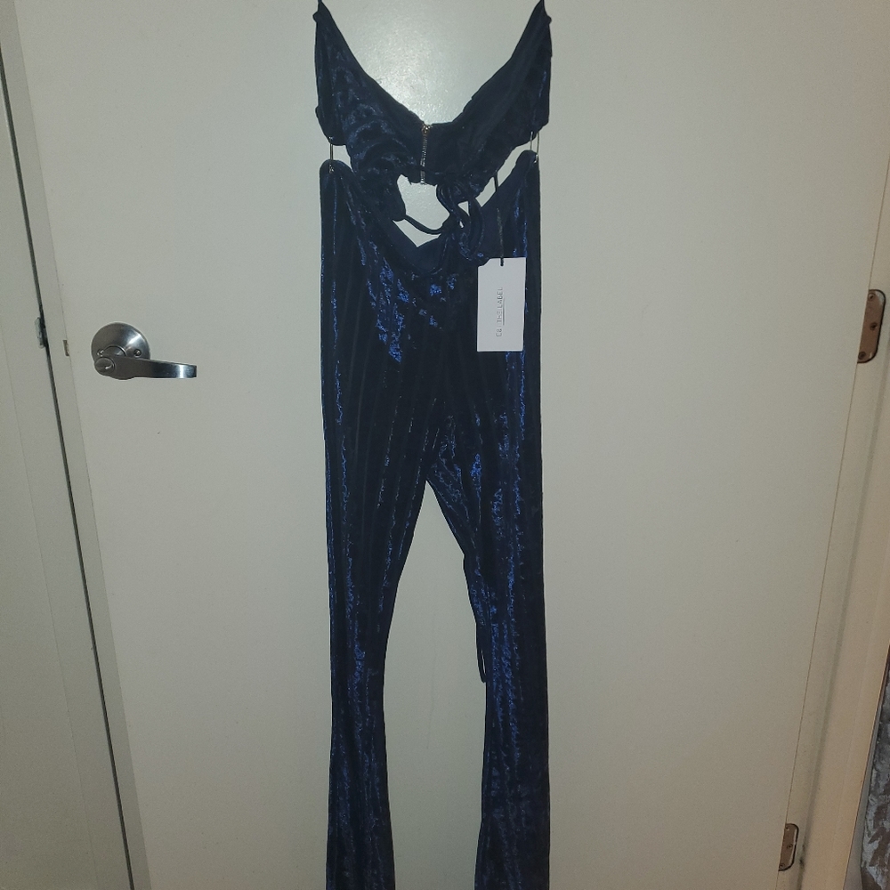 Sexy navy blue velour jumpsuit
